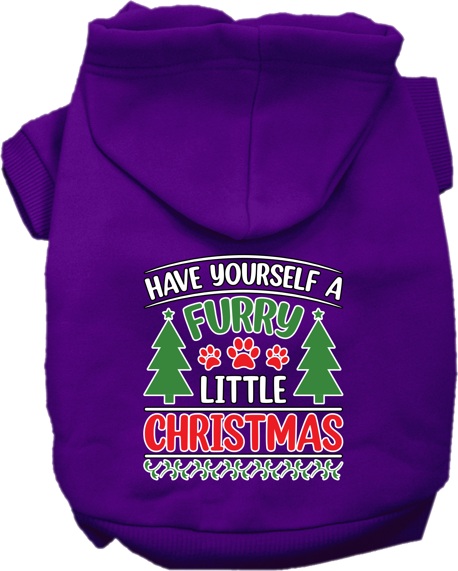 Furry Little Christmas Screen Print Dog Hoodie Purple Size SM